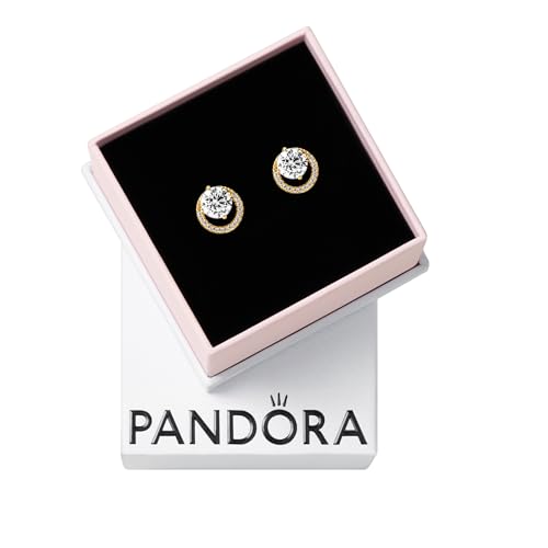 PANDORA Timeless Sparkling Round Halo Stud Earrings - 14K Gold-Plated Earrings with Cubic Zirconia - Jewelry for Women - Includes Gift Box - Main Image