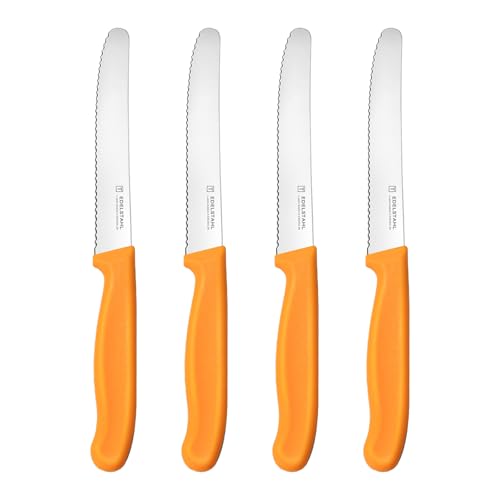 targzier Tomatenmesser Set 4 Stück,Frühstücksmesser mit Wellenschliff,Messerset Scharf,Brotmesser Klein,Orange Messer Küche Set,Rostfreier Stahl...
