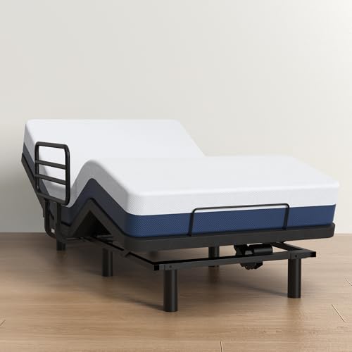 AbyssZen Adjustable Full Bed Frame with One Side Rail, Electric Ergonomic Base for Comfort & Safety – Ideal for Seniors, Home Care & Hospital Use