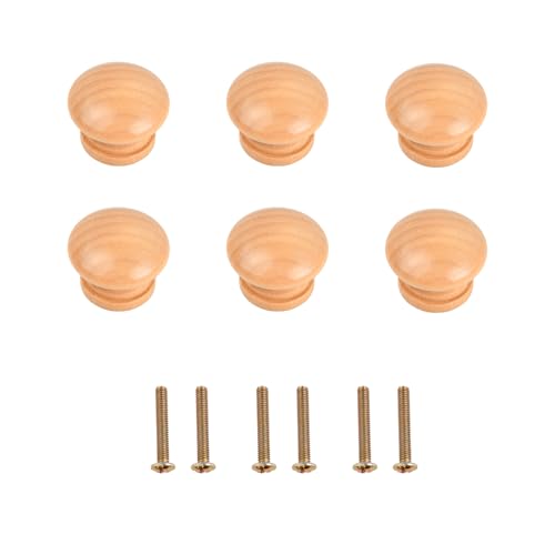 Naseom Tiradores Cajones, 6 Piezas Pomos y Tiradores de Madera Redondos, Pomos de Puerta, Tiradores Armarios, para Cajones, Cocina, Armarios, Muebles, Aparador