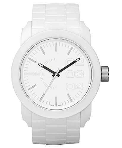 Diesel Montre pour Homme Double Down S44, Mouvement à Trois Aiguilles, Boîtier en Polycarbonate Blanc de 44 mm avec Bracelet en Silicone, DZ1436