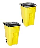 Rubbermaid Commercial Products BRUTE Rollout Heavy-Duty Wheeled Trash/Garbage Can - 50 Gallon - Yellow (Pack of 2)