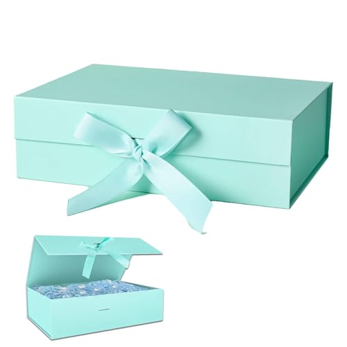 Geschenkbox mit Schleife, 23 x 17 x 7 cm Magnetische Geschenkkarton mit Deckel, Wiederverwendbare Faltbare Geschenkbox, Magnetische Geschenkkiste mit Schleife, für Hochzeit, Geburtstag(Grün)
