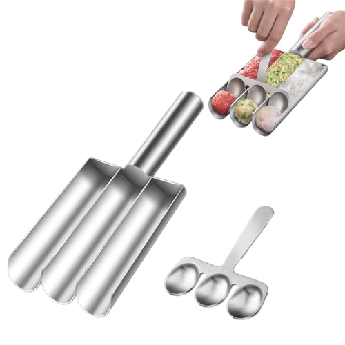 Triple Meatball Maker,Meat Baller Spoon with Cutting Spade,DIY Meatball Making Set For Hot Pot,Home Cooking Tools for Quick Cooping Cookie Dough Or Sorbet (Stainless Steel 1 PCS)