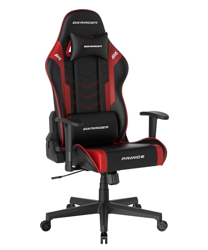 DXRacer Prince L PF132 Chaise de Bureau/Gaming avec Fonction Bascule - Hauteur réglable - Chaise de Bureau Ergonomique - Noir et Rouge