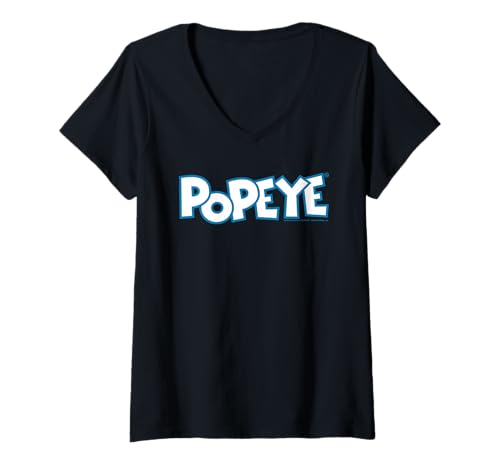 Women's Popeye The Sailor Man Modern Text Logo Retro Comic V-Neck T-Shirt