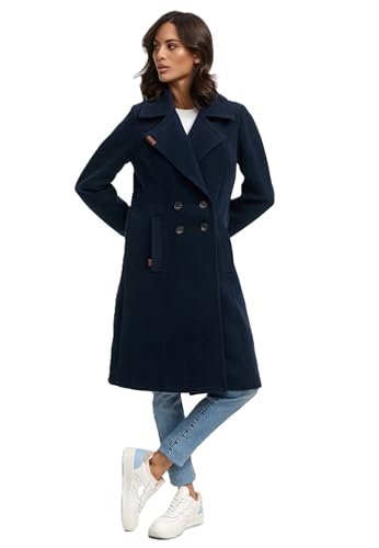 Navahoo Damen Mantel Trenchcoat Winterjacke Wintermantel B661 [B661-Wool-Navy-Gr.S]