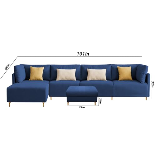 Image of Carina LHS 6 Seater L Shape Sofa Set with Center Table for Living Room (Blue Fabric) Premium Fabric Sofa