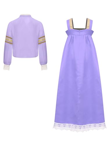 Child Girls Russian Ethnic Performance Dress Embroidered Blouse with Overalls and Headpiece Purple 10 Years4