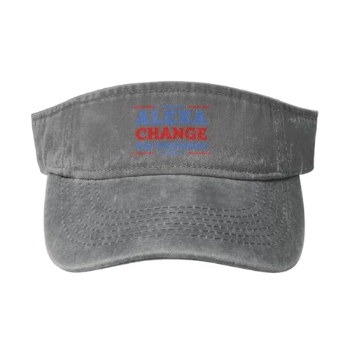 Alexa, Change The President Denim Visor Hat Unisex Golf Sports Empty Top Cap for Outdoor Activities Gray