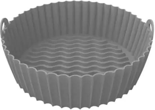 Image of CNMTCCO Yorwe Air Fryer Silicone Tray Round Heat Resistant Nonstick Reusable Air Fryer Liner Basket with Handles for Healthy Cooking & Baking Accessories (Grey)