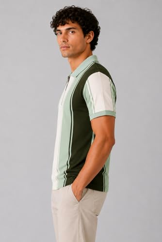 Image of SANE ORIGINALS Textured Polo T-Shirt for Men in Vertical Stripes || Old Money Polos for Men