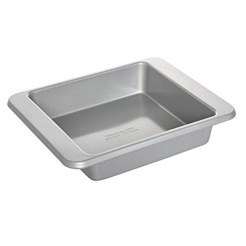 KitchenAid Nonstick Swiss Engineered Aluminized Steel Square Cake Pan, Dishwasher Safe, Silver, 9 Inch