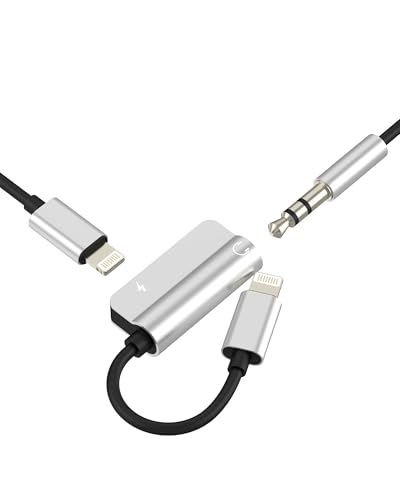 Adaptador Lightning a Jack Auriculares 3.5mm(2 en 1)para iPhone 14 13 para Apple Audio Lighting Cargador Auxiliar Cable Conector Accesorios Coche Headphones Convertidor para iPad Puerto Doble Clavija