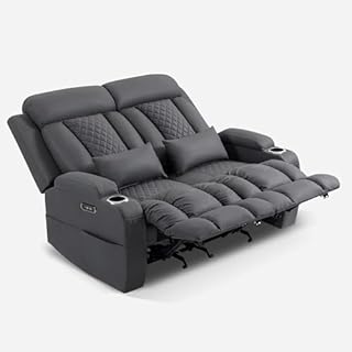 Zero Wall Hugger Power Reclining Loveseat with Adjustable Headrest, Fabric Electric Recliner Sofa with USB & Type-C Ports, Dual Cup Holders, 2-Seater Couch for Living Room, RV, Home Theater (Gray)