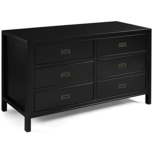 Walker Edison Traditional Simple Wood Accent Entryway Console Sideboard Living Room Storage Shelf, 6 Drawer, Black