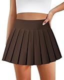 DLOODA Pleated Skirts for Women High Waisted Tennis Skirt Athletic Skorts with Pockets Shorts Workout Golf Skort Brown
