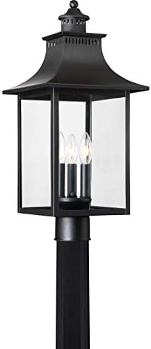Quoizel Chancellor 3-Light Mystic Black Outdoor Post Lantern with Clear Beveled Glass Panels, Post Light for Patio, Backyard, Landscape, or Garage, Wet Location Rated for Outdoor Use
