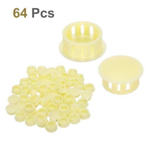 Image of MECCANIXITY 64PCS 18mm(23 /32 inch) Beige Plastic Hole Plugs, Flush Type Panel Hole Plugs Insert End Caps for Locking Hole Tubes Furniture Cabinet