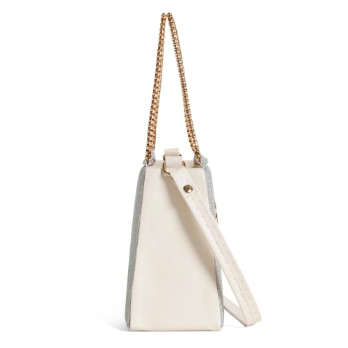 Image of Women's Tote Bag, Silver Glitter Fabric with Gold Chain Handle, Crossbody Strap (Silver)