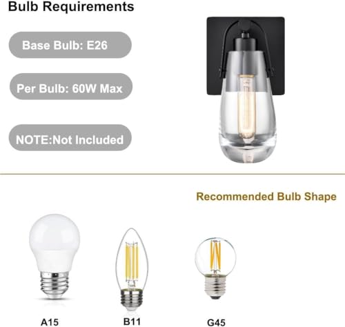 DEYNITE Black Wall Sconces, Raindrop Sconces Wall Lighting, Modern Clear Glass Vanity Light Fixtures Raindrop Wall Sconce for Bathroom Bedroom Living Room by DEYNITE - Image 4
