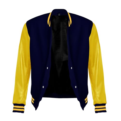 Image of Red And Black Letterman Jacket Men - Mens Black Varsity Letterman High School Baseball Bomber Jacket