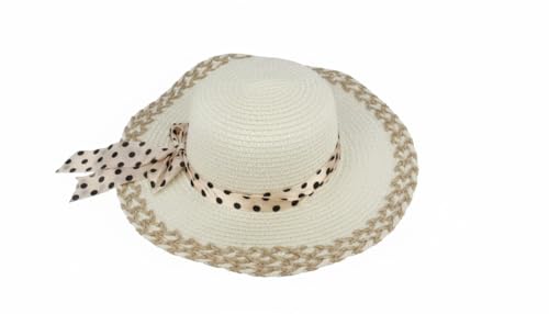 Chapéu de Praia Feminino com Laço de Bolinhas em Cetim – Estilo Elegante, Confortável e Proteção Solar (BR, Alfa, Único, Bege Escuro)