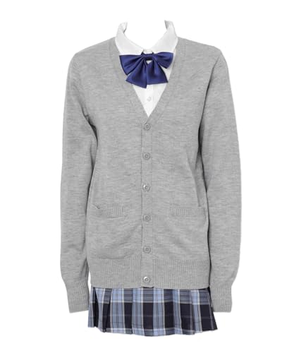 [ウィゴー] ベーシック スクールカーディガン ニット カーディガン 学生 服 制服 アウター 無地 羽織 女子 通学 高校生 中学生 スクール 仕事着 秋服 ギフト レディース L 杢グレー