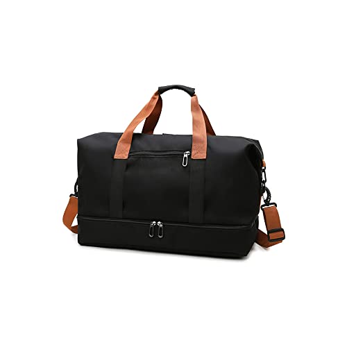 Travel Duffel Bag with Shoes Compartment, Sport Gym Duffle Holdall Bag Training Handbag Yoga Bag Travel Overnight,Waterproof Large Sports Duffel Bag Training Handbag Black 46 * 28 * 25cm