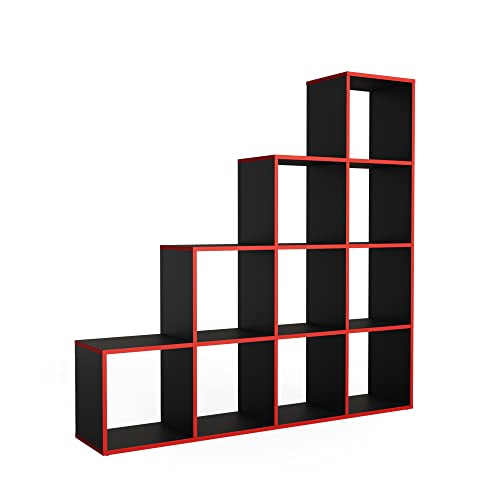 Vicco Étagère, Noir/Rouge, 142.5x140cm, utilisable comme séparateur d’Espace à Structure en...