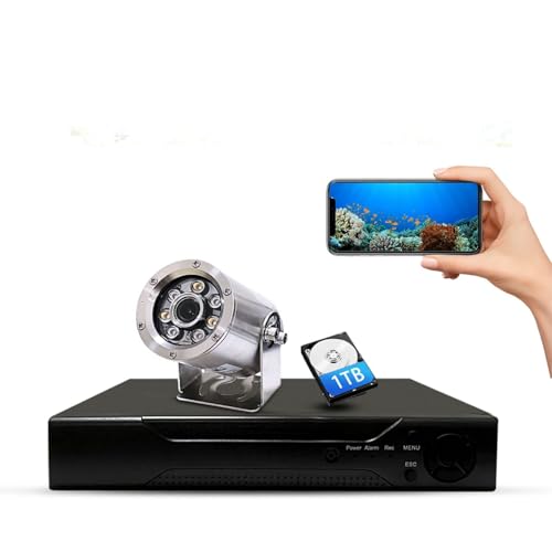 Barlus H.265 5MP PoE Underwater Security Camera System with 1TB Hard Drive Pre Installed CCTV Underwater Camera HD Surveillance Underwater Cameras Night Vision Easy Remote Access