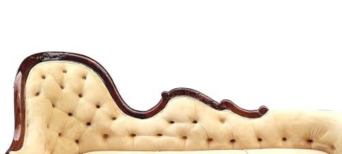 Image of Victorian Style Chaise Lounge, Tufted Cream Upholstery, Mahogany Wood Frame, Classic Living Room Furniture (diwan Seater of 3)