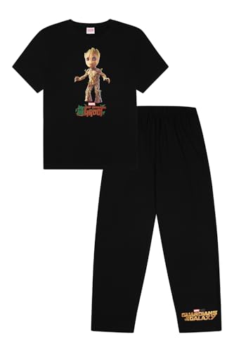 Marvel Hombres Guardians Of The Galaxy Groot Conjunto de pijamas largos de Noche y para estar en casa, Negro, L