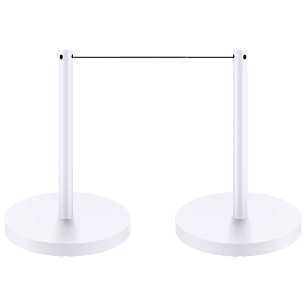 Aioneer Crowd Control Stanchions Set With Elastic Cord, 17.7" Safety Barrier Posts For Museums And Exhibitions-White-2 Pcs