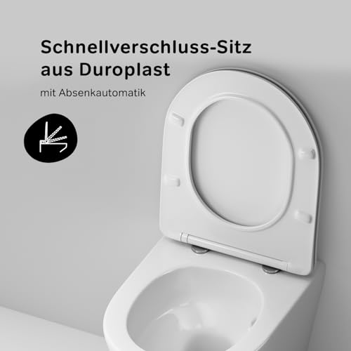 Spülrandloses Hänge-WC mit SoftClose-Sitz & AquaSpin - Wand-WC Tiefspüler, wassersparende, abnehmbarer WC Sitz mit Absenkautomatik - Keramik Toilette, 5 Jahre Garantie, Weiß – Bild 7