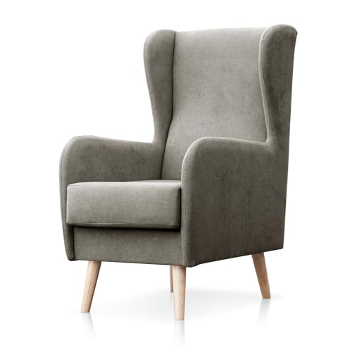 SUENOSZZZ-ESPECIALISTAS DEL DESCANSO Sillón nórdico Modelo Narex para Dormitorio o salón, butaca de Estilo escandinavo tapizado en Tela Antimanchas Gris