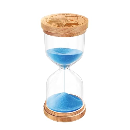 CNCJ Wooden Hourglass Sand Timer, 10 Minute Blue Sand Watch Reloj De Arena for Desk Decor Kitchen Classroom Office Study Home Decoration
