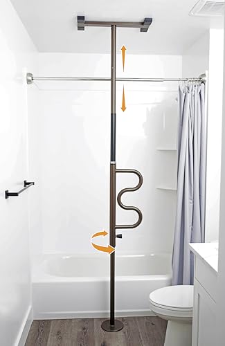 Stander Wonder Pole, Security Pole and Curve Grab Bar, Tension Mounted Floor to Ceiling Transfer Pole for Seniors, Elderly Adults, Bathroom Safety Assist and Stability Rail, Bronze