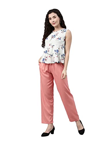 Image of GO COLORS Women Solid Mid Rise Relaxed Fit Viscose Casual Pants