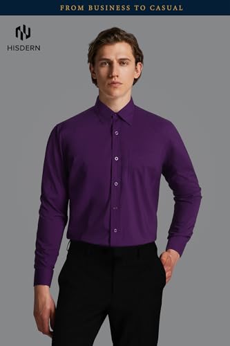 HISDERN 101C Men's Dress Shirts Long Sleeve Easy Care Quick Dry Breathable Regular Fit Formal Business Casual S-4XL2