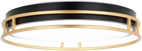 VAXCEL Northgate 16-in W Integrated LED Matte Black and Satin Gold Contemporary Flush Mount Ceiling Light Fixture White Acrylic Diffusor