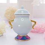 HSXOT La Bella Y La Bestia Juego De Té Esposa Chip Tetera Taza Café De Cerámica Teaset Regalo del Día De San Valentín [1 Pote + 1 Taza + 1 Azucarero] Un Pote De Esmalte