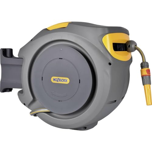 Hozelock Pro | 20M Auto Reel | Inc: 20M Garden Hosepipe 3-in-1 Nozzle Connector Set Fittings | Wall Mounted | Assembled | Automatic Rewind & Layering | 180 Pivot | For Medium Gardens