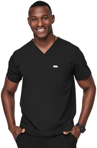 FIGS Leon Three-Pocket Scrub Top for Men - Black, XL