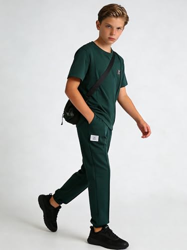Image of OLMRJKD Boys 2 Piece Outfits Color Block Clothes Short Sleeve T Shirt and Camouflage Pants Summer Clothing Sets