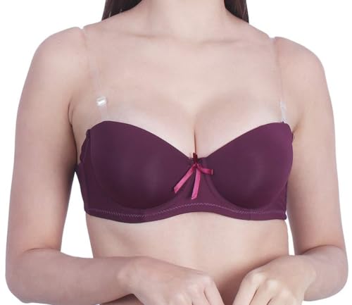 Image of Women's Balconette Bra Transparent Strapless Backless Invisible Clear Back Underwire Pushup Padded Bra Cups Demi