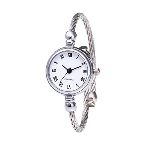 Femmes Argent Câble cadran blanc quartz analogique bracelet montre avec bracelet manchette en métal Bracelet Watch Fashion Daily Montres pour femmes filles Numerals Cadeaux Roman Cover