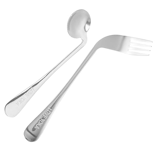 NULYLU Feeding Auxiliary Tableware Angled Spoon and Fork Stainless Steel Easy to Hold and Use for Seniors