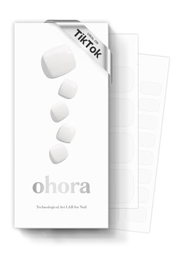 ohora Semi Cured Gel Pedi Strips (P Basic Pedicure no.3) - White Solid Works with UV/LED Lamps Salon-Quality Long Lasting Easy to Apply & Remove - Includes 2 Prep Pads Nail File & Wooden Stick