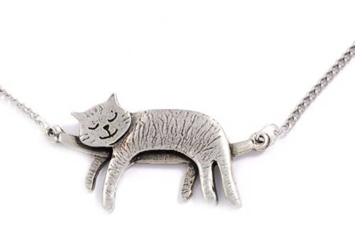 St Justin, Pewter Sleeping Cat Necklace - 16.5" St Justin, Pewter Sleeping Cat Necklace - 16.5"